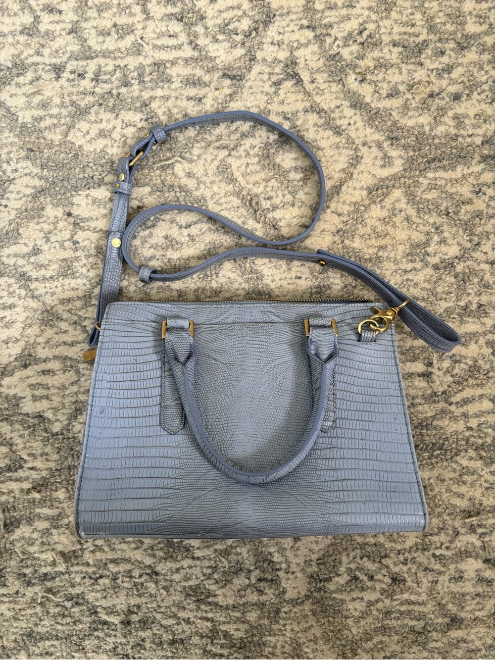 Brahmin Periwinkle Textured Crossbody Satchel with Gold Hardware - Picture 2 of 5
